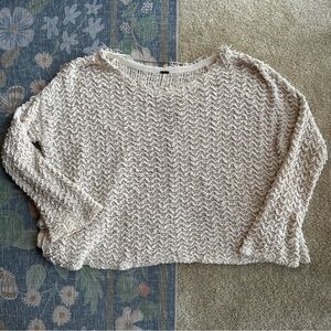 Free People Cream Open-Knit Scoop Neck Sweater